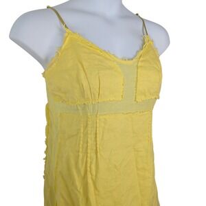 Miss Sixty Yellow Linen Blend Frayed Raw Hem Mini Dress Womens Medium Y2K Boho
